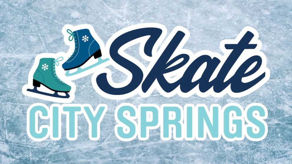 Skate City Springs logo on top of ice of a skating rink